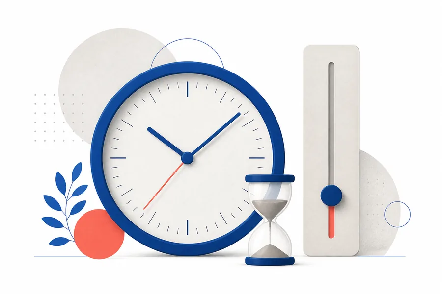 Ilustración de un reloj, un reloj de arena y un control deslizante configurado en un valor bajo